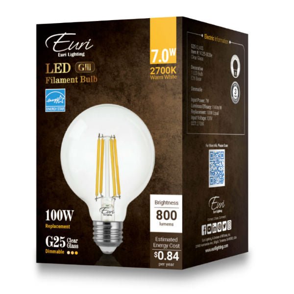 12 LED Filament Edison Globe Bulb - G25 Vintage - 7 Watt - Clear - 2700K - Nostalgicbulbs.com