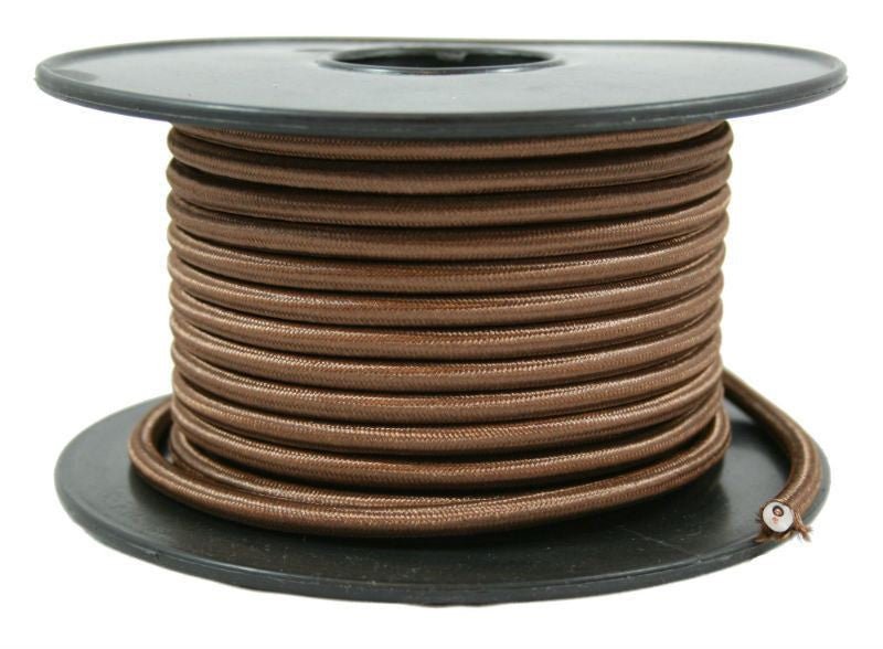 2 conductor brown round cloth covered cord - Per ft. - Nostalgicbulbs.com