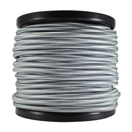 2 Conductor Silver Cloth Covered Cord - 100 ft. Spool - Nostalgicbulbs.com