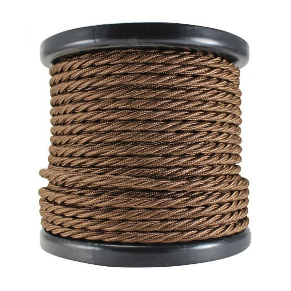 3 Conductor Brown Twisted Rayon Covered Cord - 100 ft. Spool - Nostalgicbulbs.com