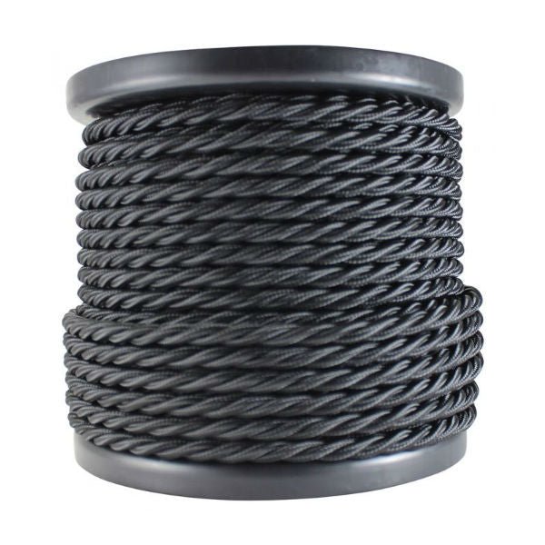 3 Conductor Twisted Black Cloth Covered Cord - 100 ft. Spool - Nostalgicbulbs.com