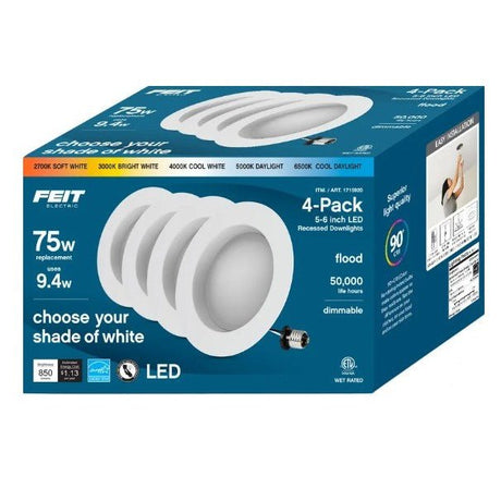 5/6 in. Integrated LED Recessed Retrofit Light With Selectable Color Temperature - 4 Pack - Nostalgicbulbs.com