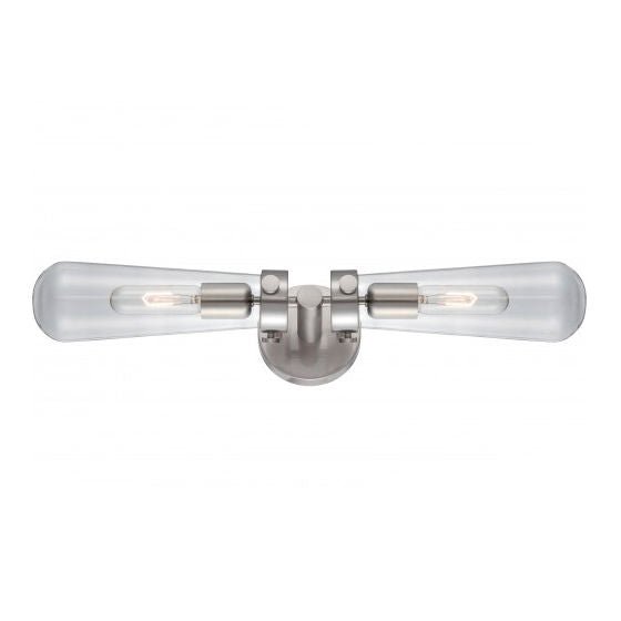 Beaker 2-Lights Sconce - Brushed Nickel Finish with Clear Glass Shade - Nostalgicbulbs.com