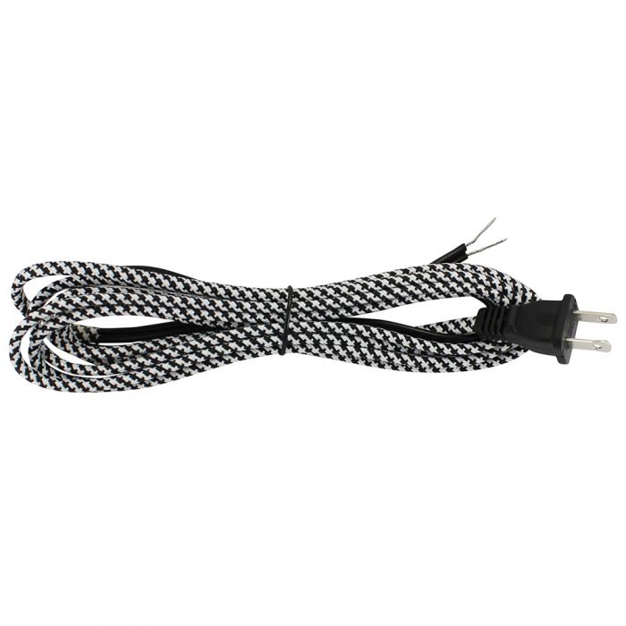 Black and White Cloth Parallel Cord with molded Plug - 11 ft. - Nostalgicbulbs.com