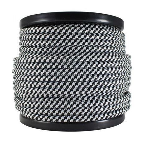 Black and white houndstooth round SVT-2 cloth covered cord - Per ft. - Nostalgicbulbs.com