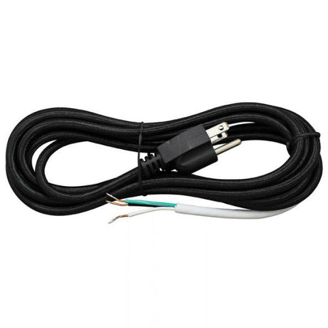 Black Cloth Covered Cord with molded Plug - 3 Conductor - 11 ft. - Nostalgicbulbs.com