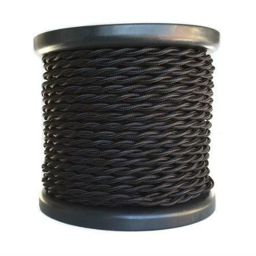 Black Cloth Covered Twisted Cord - 100 foot spool - 18 AWG - Nostalgicbulbs.com