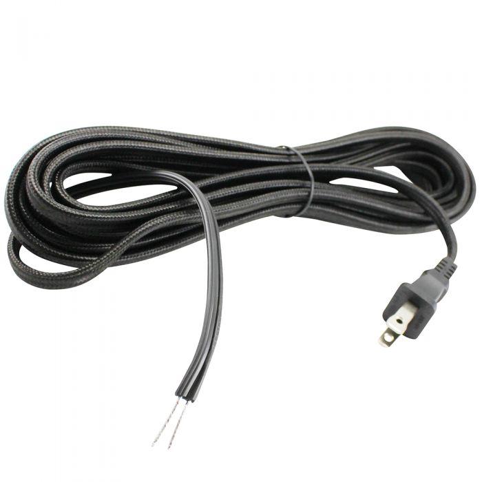 Black Cloth Parallel Cord with molded Plug - 10 ft. - Nostalgicbulbs.com