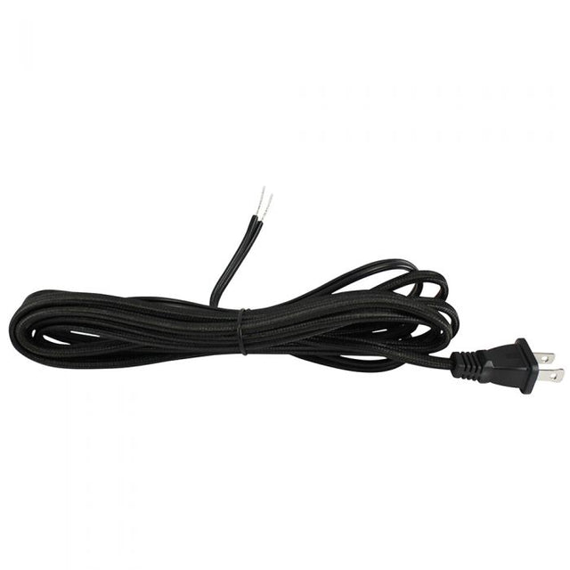 Black Cloth Parallel SPT-2 Cord with molded Plug - 10 ft. - Nostalgicbulbs.com