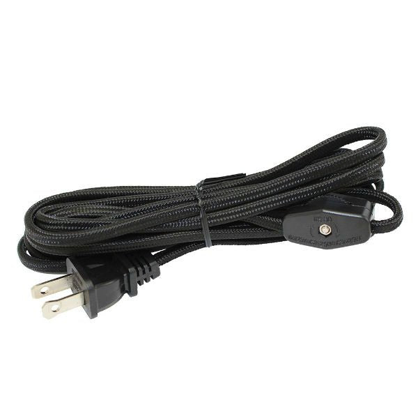 Black Parallel Cloth Covered Cord with On/Off line Switch & Molded Plug - Nostalgicbulbs.com