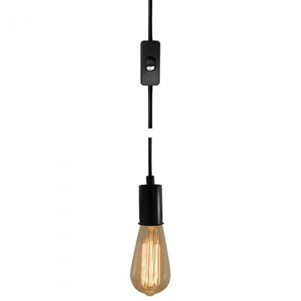 Black Plug-In Pendant Lamp - 15 ft. Cord and On/Off Switch - Nostalgicbulbs.com