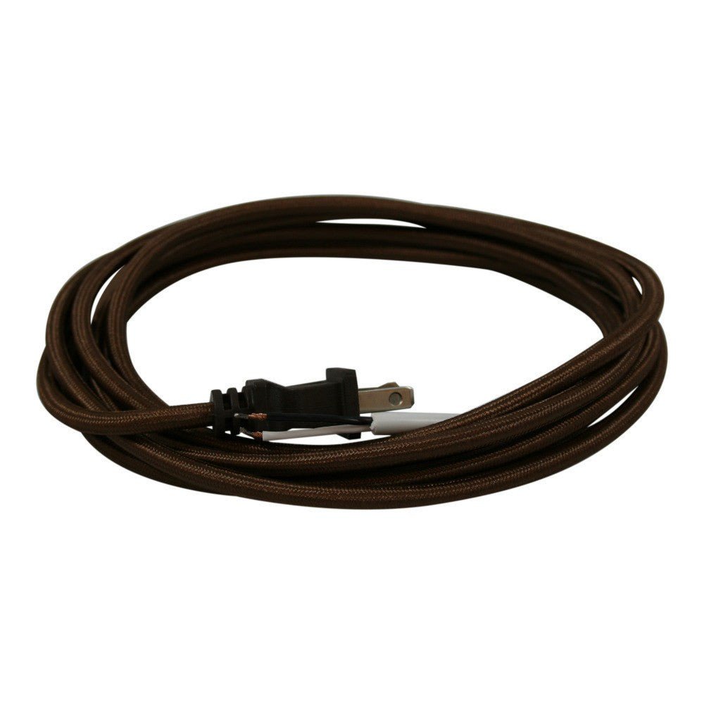 Brown Cloth Covered Cord with molded Plug - 10 ft. - Nostalgicbulbs.com