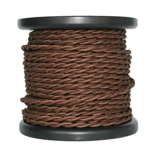 Brown Cloth Covered Twisted Cord - 100 foot spool - 18 AWG - Nostalgicbulbs.com