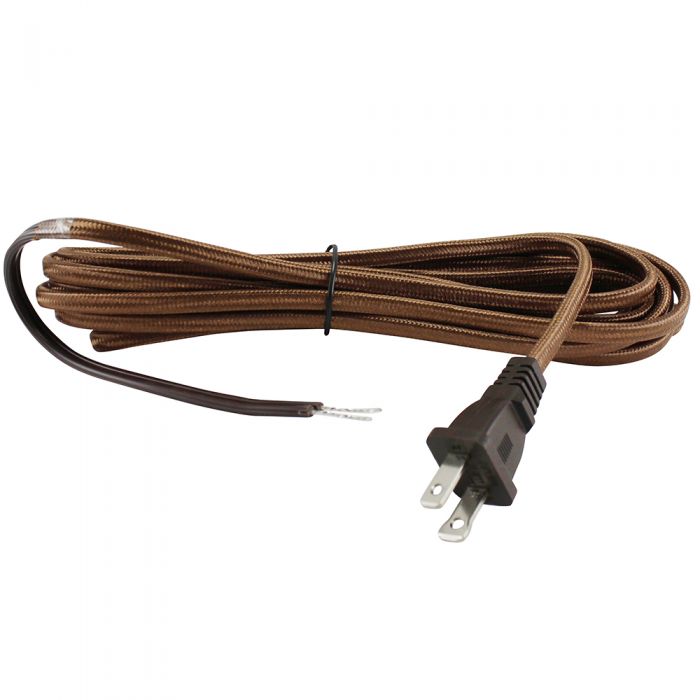 Brown Cloth Parallel SPT-2 Cord with molded Plug - 16 ft. - Nostalgicbulbs.com