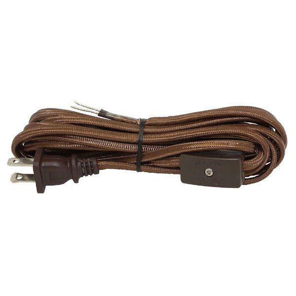 Brown Parallel Cloth Covered Cord with On/Off line Switch & Molded Plug - Nostalgicbulbs.com