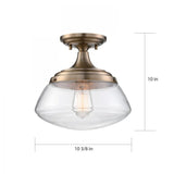 Burnished Brass & Clear 10 Inch Semi Flush Mount Ceiling Light - Nostalgicbulbs.com