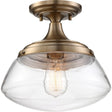 Burnished Brass & Clear 10 Inch Semi Flush Mount Ceiling Light - Nostalgicbulbs.com