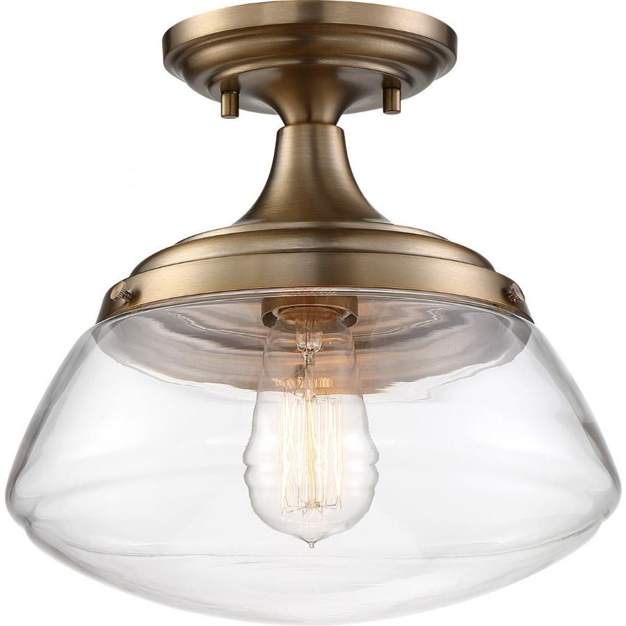 Burnished Brass & Clear 10 Inch Semi Flush Mount Ceiling Light - Nostalgicbulbs.com