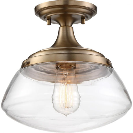 Burnished Brass & Clear 10 Inch Semi Flush Mount Ceiling Light - Nostalgicbulbs.com