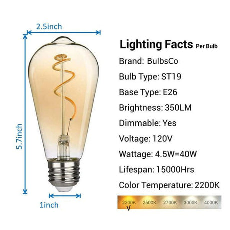 Curved LED Filament Edison ST19 Bulb - 4.5 Watt - 2200K - Nostalgicbulbs.com