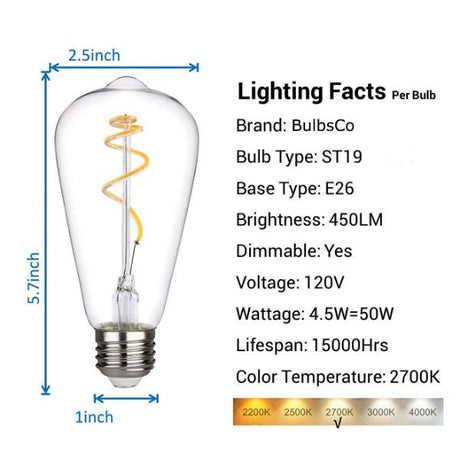 Curved LED Filament Edison ST19 Bulb - 4.5 Watt - 2700K - Nostalgicbulbs.com