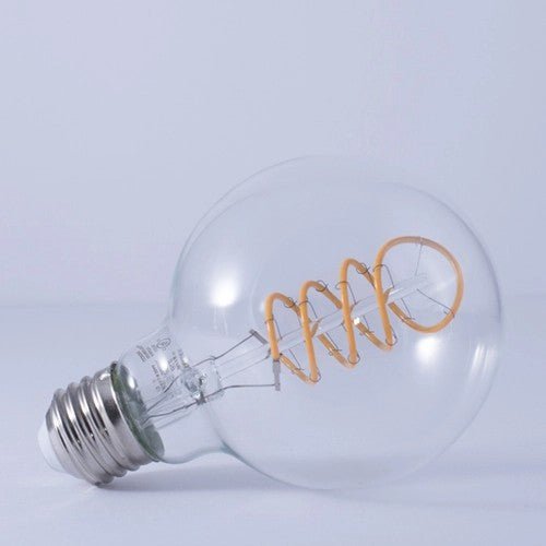 Curved LED Spiral Filament Edison Glob Bulb - 4 Watt - 2200K- Clear - Nostalgicbulbs.com