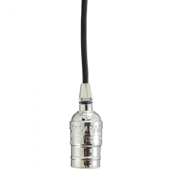 DIY Pendant Light - Black Cord with Polished Nickel Light Socket - Nostalgicbulbs.com