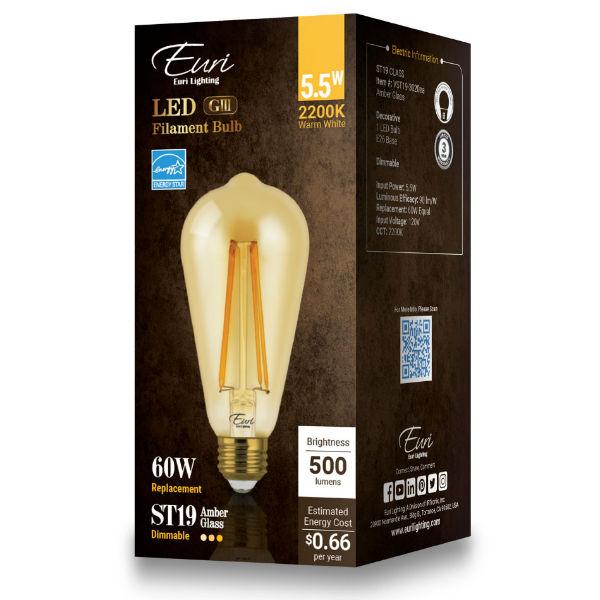 Edison LED Filament Bulb - 5.5 Watt - 2200K - Amber Glass - Nostalgicbulbs.com