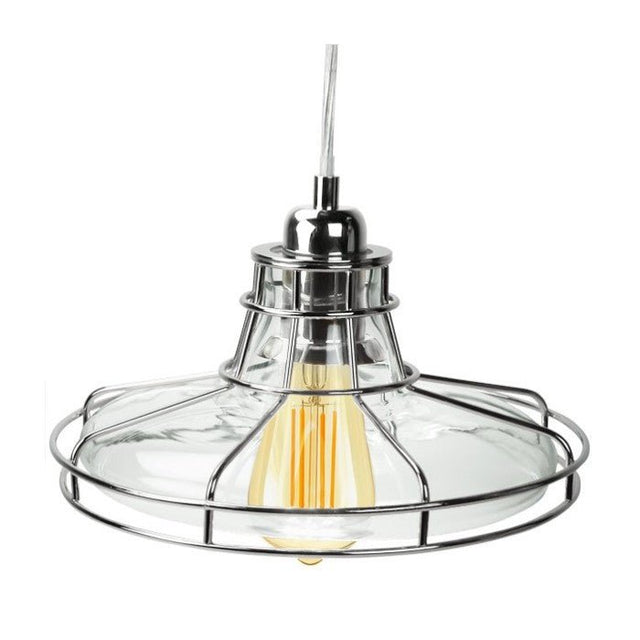Edison Pendant Lamp with Chrome Metro Style Cage and Clear Glass - Nostalgicbulbs.com