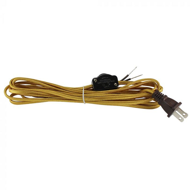 Gold Cloth Covered Cord with Hi - Lo Dimmer line Switch & Molded Plug - Nostalgicbulbs.com