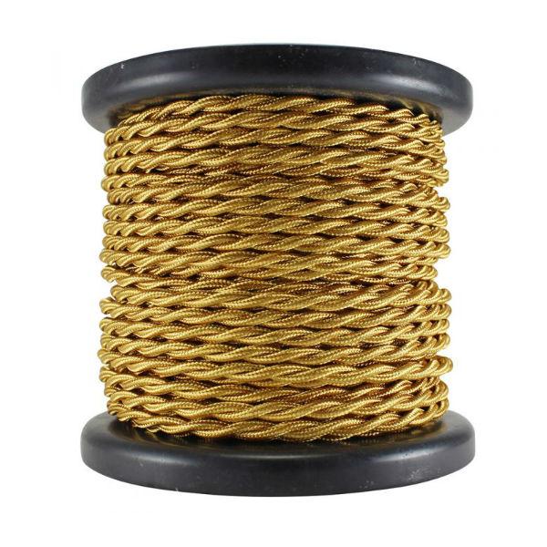 Gold Cloth Covered Twisted Cord -100 foot Spool- 18 AWG - Nostalgicbulbs.com