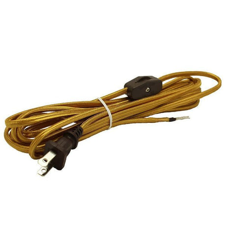 Gold Parallel Cloth Covered Cord with On/Off line Switch & Molded Plug - Nostalgicbulbs.com