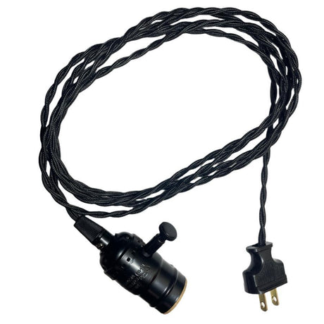 Hanging Black Cloth Cord and Black Dimmer Socket Lamp - Nostalgicbulbs.com