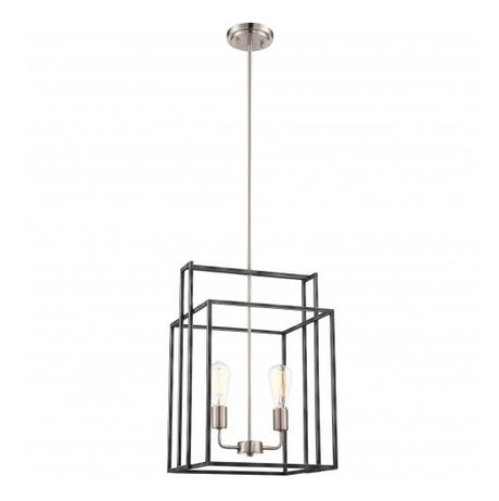 Iron Black with Brushed Nickel 2- Light Lake 14 in. Square Pendant - Nostalgicbulbs.com