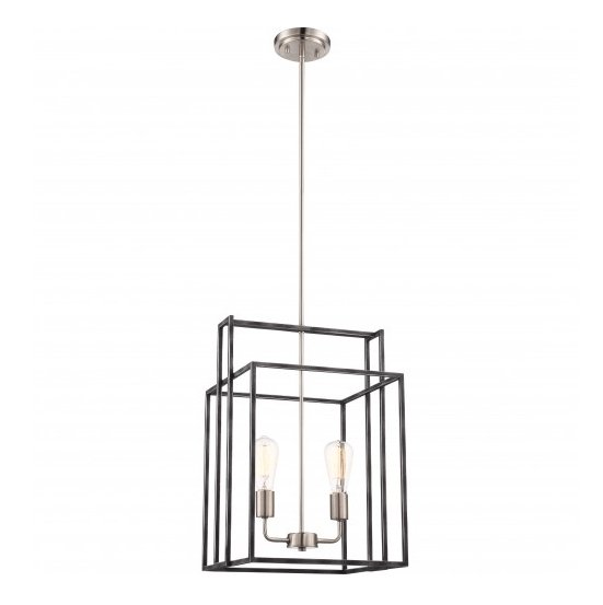 Iron Black with Brushed Nickel 2- Light Lake 14 in. Square Pendant - Nostalgicbulbs.com