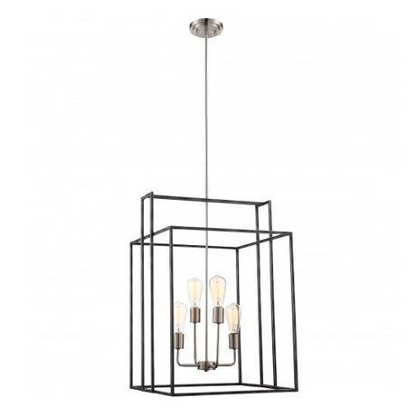 Iron Black with Brushed Nickel 4- Light Lake 19 in. Square Pendant - Nostalgicbulbs.com