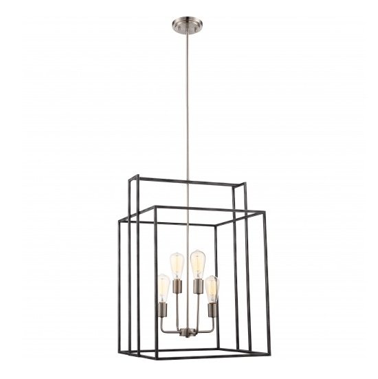 Iron Black with Brushed Nickel 4- Light Lake 19 in. Square Pendant - Nostalgicbulbs.com