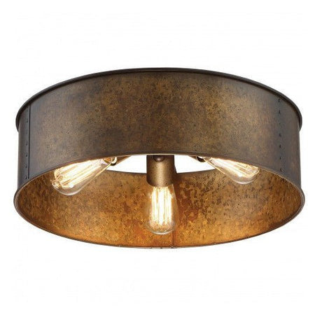 Kettle Weathered Brass Finish 3-Lights Flush Edison Fixture - Nostalgicbulbs.com