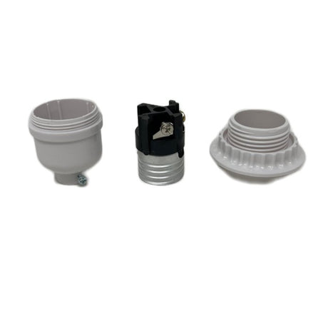 Keyless White Phenolic Threaded Lamp Socket with Ring - Nostalgicbulbs.com