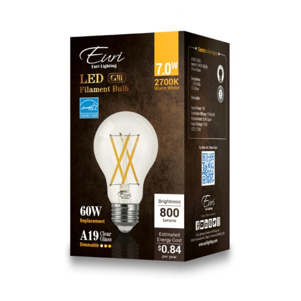 LED Filament Bulb - A19 Vintage - 7 Watt - Clear - 2700K - 800 Lumens - Nostalgicbulbs.com