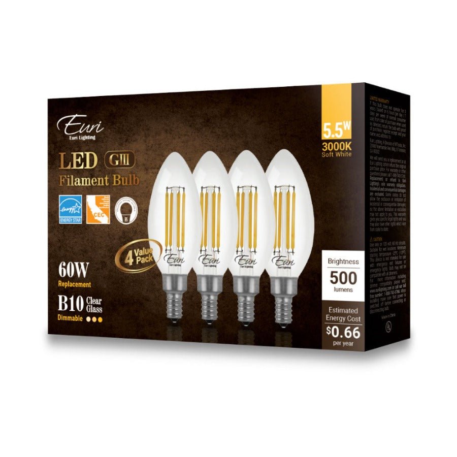 LED Filament Chandelier Bulb - 5.5 Watt - 500 Lumens - 3000K - 4 Pack - Nostalgicbulbs.com