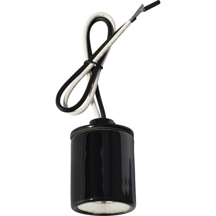 Medium Base Black Porcelain Lamp Socket with 18" Leads - Nostalgicbulbs.com