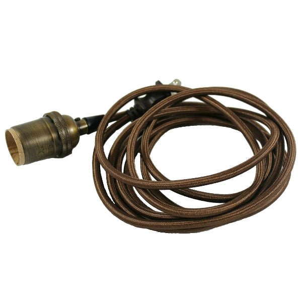 Nostalgic Brown Cloth Cord Pendent with Antique Brass Socket - Nostalgicbulbs.com