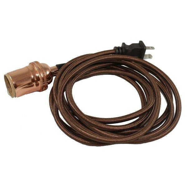 Nostalgic Brown Cloth Cord Pendent with Copper over Brass Socket - Nostalgicbulbs.com