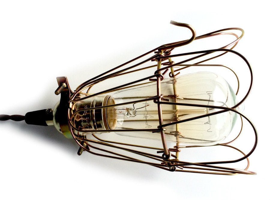 Nostalgic Brown Cloth Twisted cord Cage Lamp - Nostalgicbulbs.com