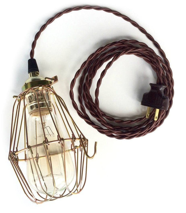 Nostalgic Brown Cloth Twisted cord Cage Lamp - Nostalgicbulbs.com