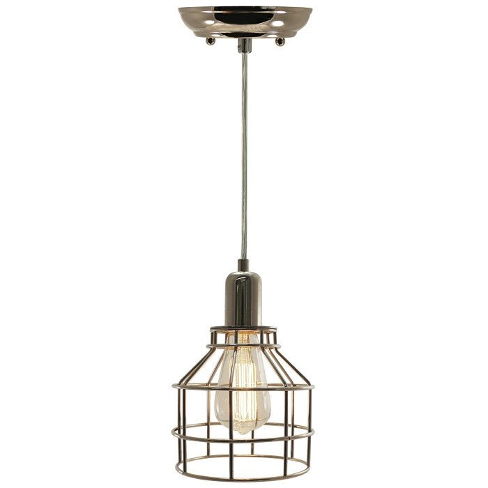 Nostalgic Industrial Polished Nickel Caged Pendant Light - Nostalgicbulbs.com