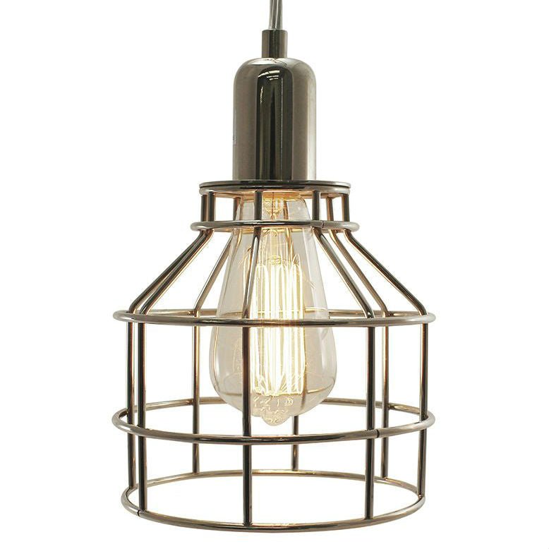 Plug-In Nickel Cage Pendant Lamp - 15 ft. Clear Cord and On/Off Switch - Nostalgicbulbs.com