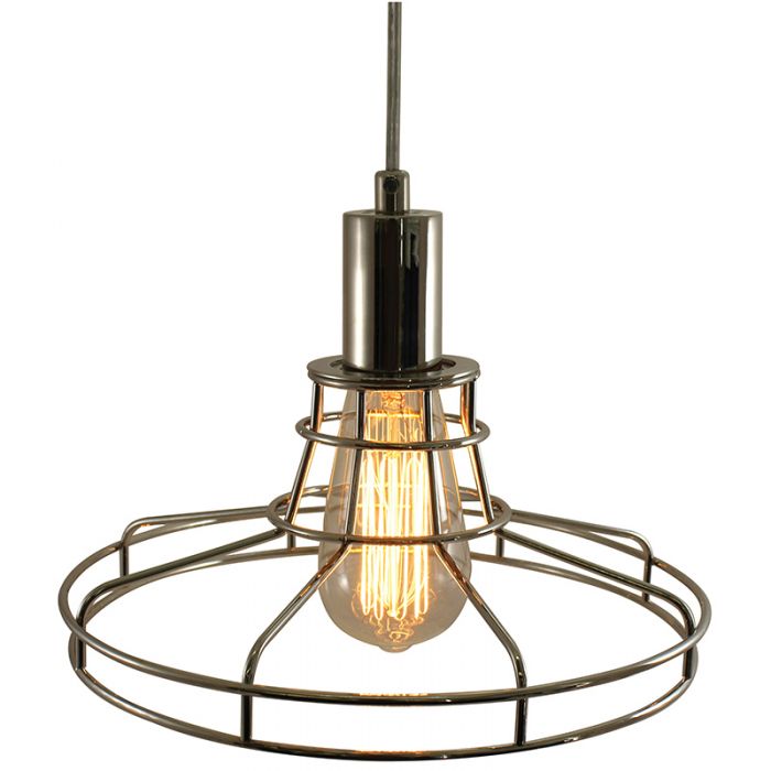 Plug-In Nickel Pendant Lamp - 15 ft. Cord and on/off switch - Nickel Cage - Nostalgicbulbs.com