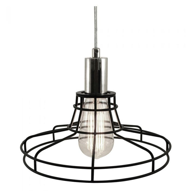 Plug-In Polished Nickel Pendant Lamp - 15 ft. Cord and on/off switch - Black Cage - Nostalgicbulbs.com